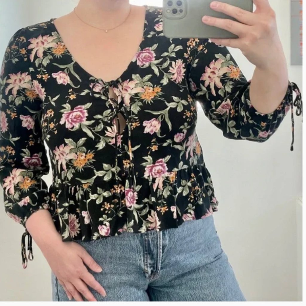 Peplum Tie Hipster Hippie Artsy Chic Boho Bohemian Trendy Artsy Party Blouse